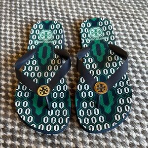 Tory Burch Navy and Green Flip Flops